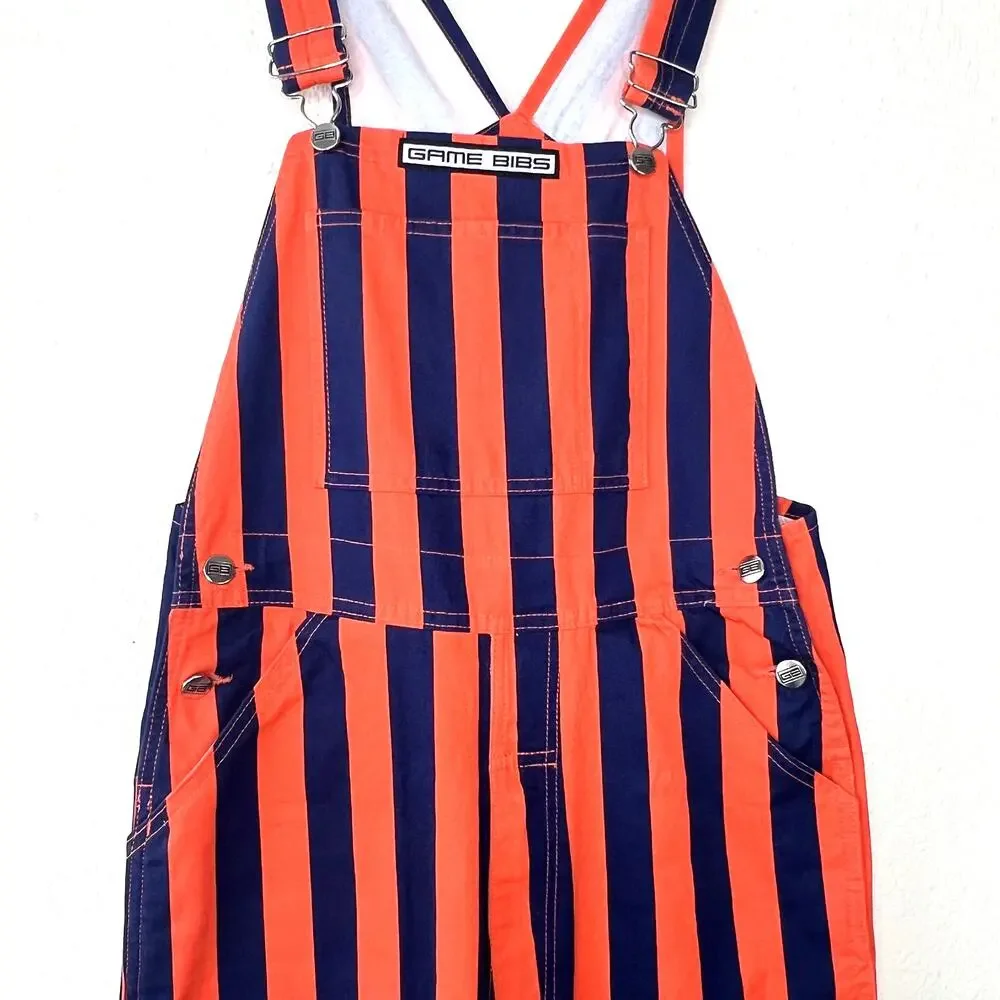 GAME BIBS Orange Navy Blue Striped Overalls Unisex SMALL Broncos Bears Knicks - Picture 2 of 7